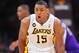 March 17, 2013; Los Angeles, CA, USA; Los Angeles Lakers small forward Metta World Peace (15) reacts to a foul called against him during the second half at Staples Center. Mandatory Credit: Gary A. Vasquez-USA TODAY Sports