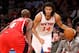 Apr. 17, 2013; New York, NY, USA; New York Knicks small forward Chris Copeland (14) looks to pass the ball around Atlanta Hawks power forward Anthony Tolliver (4) during the second half at Madison Square Garden. Knicks won 9892. Mandatory Credit: Debby Wong-USA TODAY Sports