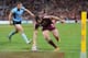 BRISBANE, AUSTRALIA - JUNE 26: Darius Boyd of the Maroons scores a try during game two of the ARL State of Origin series between the Queensland Maroons and the New South Wales Blues at Suncorp Stadium on June 26, 2013 in Brisbane, Australia. (Photo by Bradley Kanaris/Getty Images)