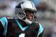 CHARLOTTE, NC - DECEMBER 23: Cam Newton #1 of the Carolina Panthers reacts after throwing a touchdown pass to teammate Steve Smith #89 during their game against the Oakland Raiders at Bank of America Stadium on December 23, 2012 in Charlotte, North Carolina. (Photo by Streeter Lecka/Getty Images)