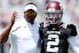 COLLEGE STATION, TX - APRIL 13: Head coach Kevin Sumlin of the Texas A&M Aggies chats with his quarterback Johnny Manziel #2 before the Maroon & White spring football game at Kyle Field on April 13, 2013 in College Station, Texas. (Photo by Scott Halleran/Getty Images)