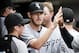 July 11, 2013; Detroit, MI, USA; Chicago White Sox starting pitcher Chris Sale (49) receives congratulations from teammates after being relieved in the seventh inning against the Detroit Tigers at Comerica Park. Mandatory Credit: Rick Osentoski-USA TODAY Sports