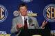 Jul 16, 2013; Hoover, AL, USA; South Carolina Gamecocks head coach Steve Spurrier talks with the media during the 2013 SEC football media days at the Hyatt Regency. Mandatory Credit: Marvin Gentry-USA TODAY Sports