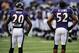 BALTIMORE, MD - AUGUST 23: Safety Ed Reed #20 of the Baltimore Ravens and teammate linebacker Ray Lewis #52 of the Baltimore Ravens look on before playing the Jacksonville Jaguars during the preseason game at M&T Bank Stadium on August 23, 2012 in Baltimore, Maryland. The Baltimore Ravens won 48-17. (Photo by Patrick Smith/Getty Images)