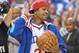 May 23, 2012; Philadelphia, PA USA; Philadelphia 76ers former guard Allen Iverson before the start of game six against the Boston Celtics in the Eastern Conference semifinals of the 2012 NBA Playoffs at the Wells Fargo Center. Mandatory Credit: Eric Hartline-USA TODAY Sports
