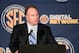 Jul 17, 2013; Hoover, AL, USA; Kentucky Wildcats head coach Mark Stoops talks with the media during the 2013 SEC football media days at the Hyatt Regency. Mandatory Credit: Marvin Gentry-USA TODAY Sports