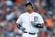 July 13, 2013; Detroit, MI, USA; Detroit Tigers third baseman Miguel Cabrera (24) reacts to flying out in the third inning against the Texas Rangers at Comerica Park. Mandatory Credit: Rick Osentoski-USA TODAY Sports