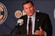 Jul 17, 2013; Hoover, AL, USA; Mississippi State Bulldogs head coach Dan Mullen talks with the media during the 2013 SEC football media days at the Hyatt Regency. Mandatory Credit: Marvin Gentry-USA TODAY Sports