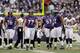 BALTIMORE, MD - DECEMBER 16: Linemen Jah Reid #76, Matt Birk #77, Bobbie Williams #63, and Kelechi Osemele #72 of the Baltimore Ravens walk back to the huddle against the Denver Broncos at M&T Bank Stadium on December 16, 2012 in Baltimore, Maryland. (Photo by Rob Carr/Getty Images)