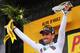 ALPE D'HUEZ, FRANCE - JULY 18: Christophe Riblon of France and Team AG2R La Mondiale celebrates on the podium after winning stage eighteen of the 2013 Tour de France, a 172.5KM road stage from Gap to l'Alpe d'Huez, on July 18, 2013 in Alpe d'Huez, France. (Photo by Bryn Lennon/Getty Images)