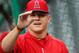 SEATTLE, WA - JULY 12: Mike Trout #27 of the Los Angeles Angels of Anaheim gestures as he talks with a teammate during batting practice prior to the game against the Seattle Mariners at Safeco Field on July 12, 2013 in Seattle, Washington. (Photo by Otto Greule Jr/Getty Images)