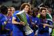 AMSTERDAM, NETHERLANDS - MAY 15: (L-R) David Luiz, Ramires and Oscar of Chelsea pose with trophy during the UEFA Europa League Final between SL Benfica and Chelsea FC at Amsterdam Arena on May 15, 2013 in Amsterdam, Netherlands. (Photo by Jamie McDonald/Getty Images)