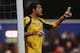 LONDON, ENGLAND - OCTOBER 21: Julio Cesar of Queens Park Rangers organises his defence during the Barclays Premier League match between Queens Park Rangers and Everton at Loftus Road on October 21, 2012 in London, England. (Photo by Scott Heavey/Getty Images)