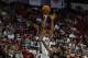 Jul 14, 2013; Las Vegas, NV, USA; Portland Trailblazers guard CJ McCollum takes a three point shot over the defending Los Angeles Laker forward Elias Harris during an NBA Summer League game at the Thomas and Mack Center. Mandatory Credit: Stephen R. Sylvanie-USA TODAY Sports