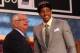 NEW YORK, NY - JUNE 27: C.J. McCollum (R) of Michigan poses for a photo with NBA Commissioner David Stern after McCollum was drafted #10 overall in the first round by the Portland Trail Blazers during the 2013 NBA Draft at Barclays Center on June 27, 2013 in in the Brooklyn Bourough of New York City. NOTE TO USER: User expressly acknowledges and agrees that, by downloading and/or using this Photograph, user is consenting to the terms and conditions of the Getty Images License Agreement. (Photo by Mike Stobe/Getty Images)