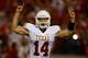 OXFORD, MS - SEPTEMBER 15: David Ash #14 of the Texas Longhorns celebrates after a first half touchdown during the game against the Ole Miss Rebels at Vaught-Hemingway Stadium on September 15, 2012 in Oxford, Mississippi. (Photo by Scott Halleran/Getty Images)