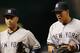 ARLINGTON, TX - APRIL 23: (L-R) Derek Jeter and Alex Rodriguez #13 of the New York Yankees at Rangers Ballpark in Arlington on April 23, 2012 in Arlington, Texas. (Photo by Ronald Martinez/Getty Images)