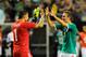 Jul 20, 2013; Atlanta, GA, USA; Mexico player Miguel Layun (19) celebrates with goal keeper Johnathan Orozco (1) after defeating Trinidad & Tobago at the Georgia Dome. Mexico defeated Trinidad & Tobago 1-0. Mandatory Credit: Dale Zanine-USA TODAY Sports