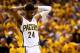 INDIANAPOLIS, IN - JUNE 01: Paul George #24 of the Indiana Pacers looks on against the Miami Heat in Game Six of the Eastern Conference Finals during the 2013 NBA Playoffs at Bankers Life Fieldhouse on June 1, 2013 in Indianapolis, Indiana. NOTE TO USER: User expressly acknowledges and agrees that, by downloading and or using this photograph, user is consenting to the terms and conditions of the Getty Images License Agreement. (Photo by Ronald Martinez/Getty Images)