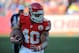 December 23, 2012; Kansas City, MO, USA; Kansas City Chiefs running back Peyton Hillis (40) runs the ball in the second half of the game against the Indianapolis Colts at Arrowhead Stadium. The Colts won 20-13. Mandatory Credit: Denny Medley-USA TODAY Sports