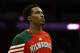 NEWARK, NJ - MARCH 12: Brandon Jennings #3 of the Milwaukee Bucks looks on during warm ups against the New Jersey Nets at Prudential Center on March 12, 2012 in Newark, New Jersey. NOTE TO USER: User expressly acknowledges and agrees that, by downloading and or using this photograph, User is consenting to the terms and conditions of the Getty Images License Agreement. (Photo by Chris Chambers/Getty Images)