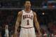 CHICAGO, IL - APRIL 28: Derrick Rose #1 of the Chicago Bulls waits for a free-throw against the Philadelphia 76ers in Game One of the Eastern Conference Quarterfinals during the 2012 NBA Playoffs at the United Center on April 28, 2012 in Chicago, Illinois. The Bulls defeated the 76ers 103-91. NOTE TO USER: User expressly acknowledges and agrees that, by downloading and or using this photograph, User is consenting to the terms and conditions of the Getty Images License Agreement. (Photo by Jonathan Daniel/Getty Images)