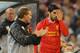 MELBOURNE, AUSTRALIA - JULY 24: Liverpool FC Manager Brendan Rodgers (L) looks on as Luis Suarez of Liverpool is substituted into the match during the match between the Melbourne Victory and Liverpool at the Melbourne Cricket Ground on July 24, 2013 in Melbourne, Australia. (Photo by Scott Barbour/Getty Images)