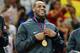 LONDON, ENGLAND - AUGUST 12: Lebron James #6 of United States holds his gold medal after defeating Spain in the Men's Basketball gold medal game on Day 16 of the London 2012 Olympics Games at North Greenwich Arena on August 12, 2012 in London, England. (Photo by Christian Petersen/Getty Images)