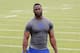 May 22, 2013; East Rutherford, NJ, USA; New York Giants defensive end Justin Tuck (91) during the New York Giants organized team activities at the Giants Timex Performance Center. Mandatory Credit: Jim O'Connor-USA TODAY Sports