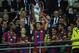 LONDON, ENGLAND - MAY 28: Ibrahim Afellay of FC Barcelona (C) lifts the trophy in celebration after victory in the UEFA Champions League final between FC Barcelona and Manchester United FC at Wembley Stadium on May 28, 2011 in London, England. (Photo by Shaun Botterill/Getty Images)