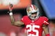 SAN FRANCISCO, CA - NOVEMBER 11: Cornerback Tarrell Brown #25 of the San Francisco 49ers tries to amp up the crowd against the St. Louis Rams in the first quarter on November 11, 2012 at Candlestick Park in San Francisco, California. The teams tied 24-24 in overtime. (Photo by Brian Bahr/Getty Images)