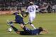Jul 20, 2013; Carson, CA, USA; Los Angeles Galaxy forward Gyasi Zardes (29) gets past Vancouver FC defender Brad Rusin (3) and defender Johnny Leveron (16) for a goal in the second half of the game at the StubHub Center. Galaxy won 2-1. Mandatory Credit: Jayne Kamin-Oncea-USA TODAY Sports