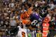 BALTIMORE, MD - SEPTEMBER 10: Tight end Dennis Pitta #88 of the Baltimore Ravens catches a touchdown pass in front of cornerback Leon Hall #29 of the Cincinnati Bengals during the second half at M&T Bank Stadium on September 10, 2012 in Baltimore, Maryland. (Photo by Rob Carr/Getty Images)