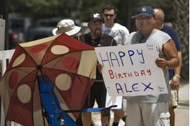 Yankee Fans Held Happy Birthday Signs and Balloons for a-Rod