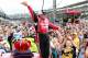 Ryan Newman celebrates Sunday's win the Brickyard 400