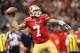 NEW ORLEANS, LA - FEBRUARY 03: Colin Kaepernick #7 of the San Francisco 49ers throws a pass against the Baltimore Ravens during Super Bowl XLVII at the Mercedes-Benz Superdome on February 3, 2013 in New Orleans, Louisiana. The Ravens won 34-31. (Photo by Christian Petersen/Getty Images)
