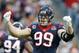 HOUSTON, TX - JANUARY 05: J.J. Watt #99 of the Houston Texans waits between plays against the Cincinnati Bengals during their AFC Wild Card Playoff Game at Reliant Stadium on January 5, 2013 in Houston, Texas. (Photo by Scott Halleran/Getty Images)