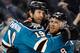 SAN JOSE, CA - DECEMBER 28: Joe Thornton #19 and Joe Pavelski #8 celebrates after Thornton scored a goal against the Vancouver Canucks at HP Pavilion at San Jose on December 28, 2011 in San Jose, California. (Photo by Thearon W. Henderson/Getty Images)