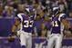 Jan 1, 2012; Minneapolis, MN, USA; Minnesota Vikings safety Jamarca Sanford (33) celebrates his fumble recovery against the Chicago Bears with safety Mistral Raymond (41) in the first quarter at the Metrodome. The Bears win 17-13. Mandatory Credit: Bruce Kluckhohn-USA TODAY Sports