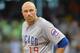 Jun 27, 2013; Milwaukee, WI, USA; Chicago Cubs right fielder Nate Schierholtz during the game against the Milwaukee Brewers at Miller Park. Mandatory Credit: Benny Sieu-USA TODAY Sports
