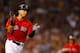 BOSTON, MA - JULY 19: Jose Iglesias #10 of the Boston Red Sox reacts after hitting an RBI single in the 7th inning against the New York Yankees during the game on July 19, 2013 at Fenway Park in Boston, Massachusetts. (Photo by Jared Wickerham/Getty Images)