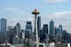 Aug 30, 2012; Seattle, WA, USA; General view of the Space Needle and the downtown Seattle skyline before the NFL game between the Oakland Raiders and Seattle Seahawks at CenturyLink Field. Mandatory Credit: Kirby Lee/Image of Sport-USA TODAY Sports