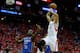 HOUSTON, TX - MAY 03: Chandler Parsons #25 of the Houston Rockets dunks over Reggie Jackson #15 of the Oklahoma City Thunder in Game Six of the Western Conference Quarterfinals of the 2013 NBA Playoffs at the Toyota Center on May 3, 2013 in Houston, Texas. NOTE TO USER: User expressly acknowledges and agrees that, by downloading and or using this photograph, User is consenting to the terms and conditions of the Getty Images License Agreement. (Photo by Scott Halleran/Getty Images)