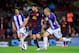 BARCELONA, SPAIN - MAY 19: Cesc Fabregas of FC Barcelona duels for the ball with Daniel Larsson of Real Valladolid CF during the La Liga match between FC Barcelona and Real Valladolid CF at Camp Nou on May 19, 2013 in Barcelona, Spain. (Photo by David Ramos/Getty Images)