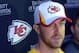 Jun 5, 2013; Kansas City, MO, USA; Kansas City Chiefs quarterback Alex Smith (11) speaks to media after the mini camp at the University of Kansas Hospital Training Complex. Mandatory Credit: Denny Medley-USA TODAY Sports