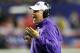 ATLANTA, GA - JANUARY 01: Head coach Les Miles of the LSU Tigers questions a call in the final minutes against the Clemson Tigers during the 2012 Chick-fil-A Bowl at Georgia Dome on December 31, 2012 in Atlanta, Georgia. (Photo by Kevin C. Cox/Getty Images)