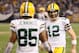 MINNEAPOLIS, MN - DECEMBER 30: Greg Jennings #85 of the Green Bay Packers is congratulated by Aaron Rodgers #12 of the Green Bay Packers after the pair scored a touchdown during a game against the Minnesota Vikings on December 30, 2012 at Mall of America Field at the Hubert H. Humphrey Metrodome in Minneapolis, Minnesota. The Vikings defeated the Packers 37-34. (Photo by Andy Clayton King/Getty Images)