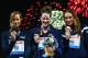 BARCELONA, SPAIN - JULY 31: (L-R) Silver medal winner Federica Pellegrini of Italy, Gold medal winner Missy Franklin of the USA and Bronze medal winner Camille Muffat of France celebrate on the podium after the Swimming Women's 200m Freestyle Final on day twelve of the 15th FINA World Championships at Palau Sant Jordi on July 31, 2013 in Barcelona, Spain. (Photo by Quinn Rooney/Getty Images)