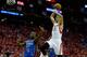 HOUSTON, TX - MAY 03: Chandler Parsons #25 of the Houston Rockets dunks over Reggie Jackson #15 of the Oklahoma City Thunder in Game Six of the Western Conference Quarterfinals of the 2013 NBA Playoffs at the Toyota Center on May 3, 2013 in Houston, Texas. NOTE TO USER: User expressly acknowledges and agrees that, by downloading and or using this photograph, User is consenting to the terms and conditions of the Getty Images License Agreement. (Photo by Scott Halleran/Getty Images)