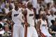 Jun 21 2012; Miami, FL, USA; Miami Heat small forward LeBron James (6), Chris Bosh (1) and Dwyane Wade (3) against the Oklahoma City Thunder during the third quarter of game five in the 2012 NBA Finals at the American Airlines Arena. Mandatory Credit: Steve Mitchell-USA TODAY Sports